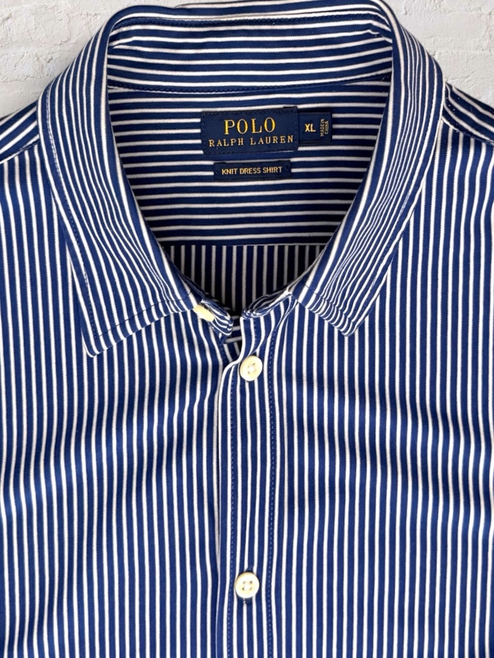 Polo Ralph Lauren Classic Fit Knit Dress Shirt Blue White Stripe Red Pony XL - Picture 3 of 14